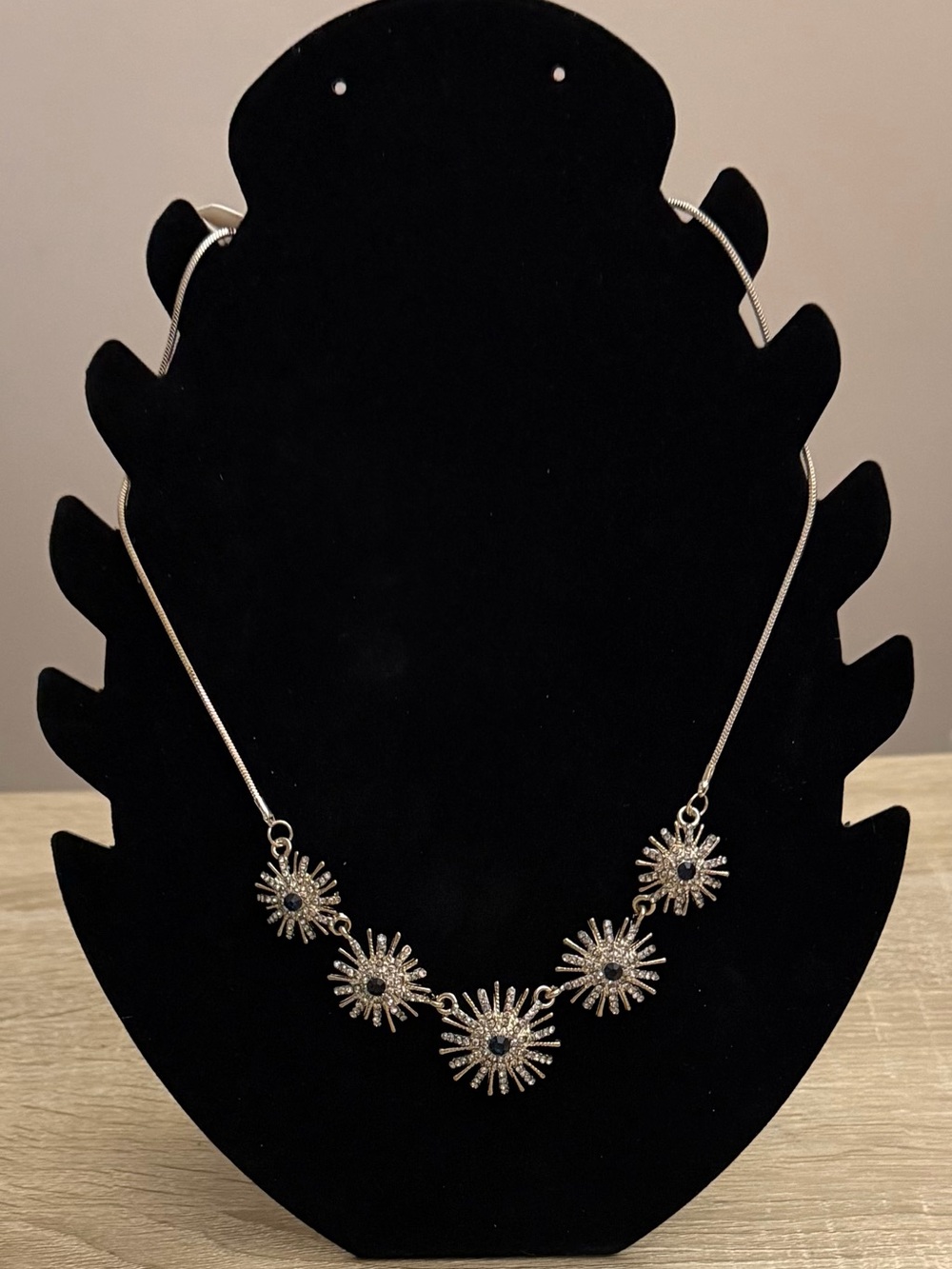 Silver Sunburst Rhinestone Statement Necklace NWT